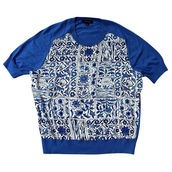 Ann Taylor Cobalt Blue Tile Mixed Media Sweater Size Large Moroccan Floral - Picture 2 of 7